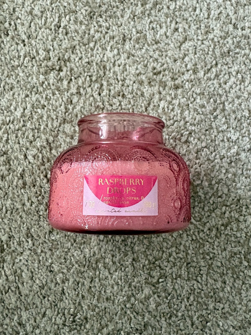 Raspberry Drops Scented Jar Candle - Pink